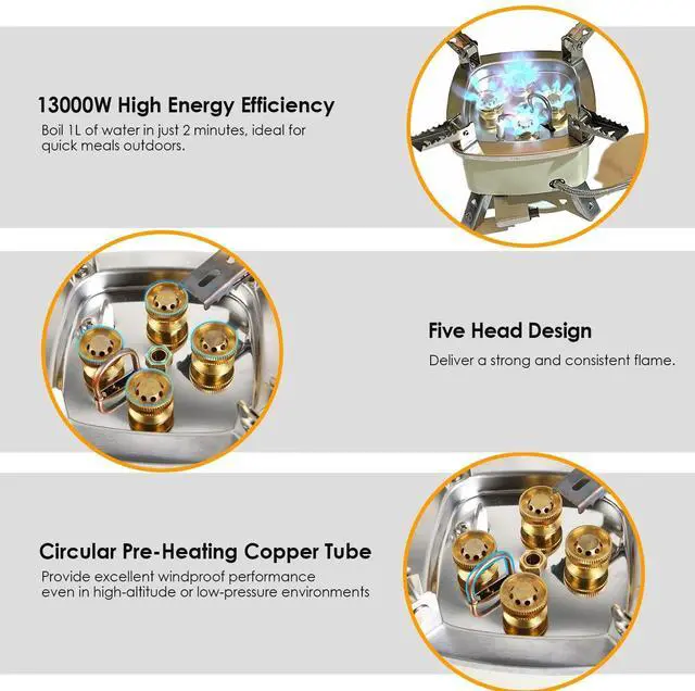 Alt view image 4 of 7 - 13000W Camping Stove Outdoor Party Mini Cooking Five-head Gas Cooking Burner