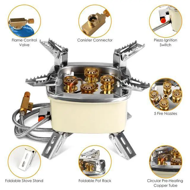 Alt view image 6 of 7 - 13000W Camping Stove Outdoor Party Mini Cooking Five-head Gas Cooking Burner