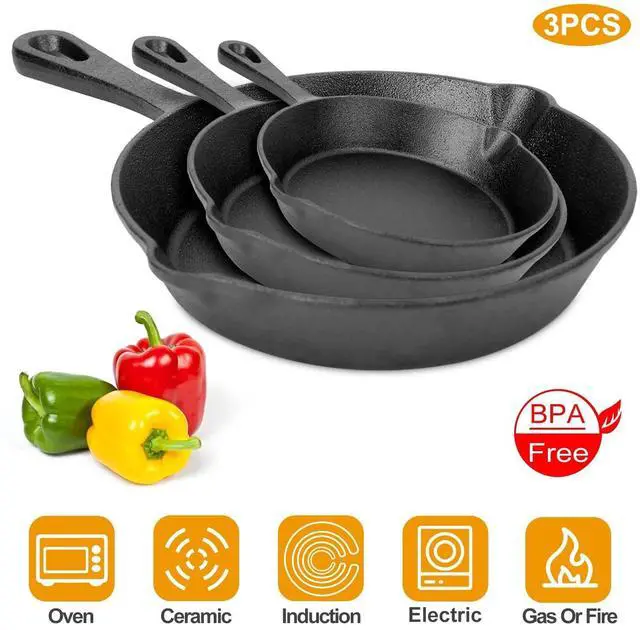 Main image of 3 Piece Cast Iron Skillet Set Pre Seasoned Non-stick Oven 6/8/10" Frying Pan