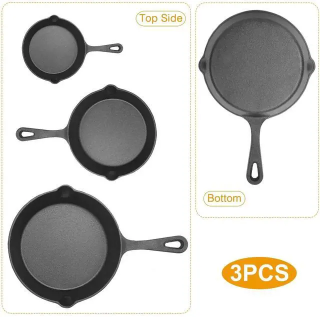Alt view image 2 of 7 - 3 Piece Cast Iron Skillet Set Pre Seasoned Non-stick Oven 6/8/10" Frying Pan