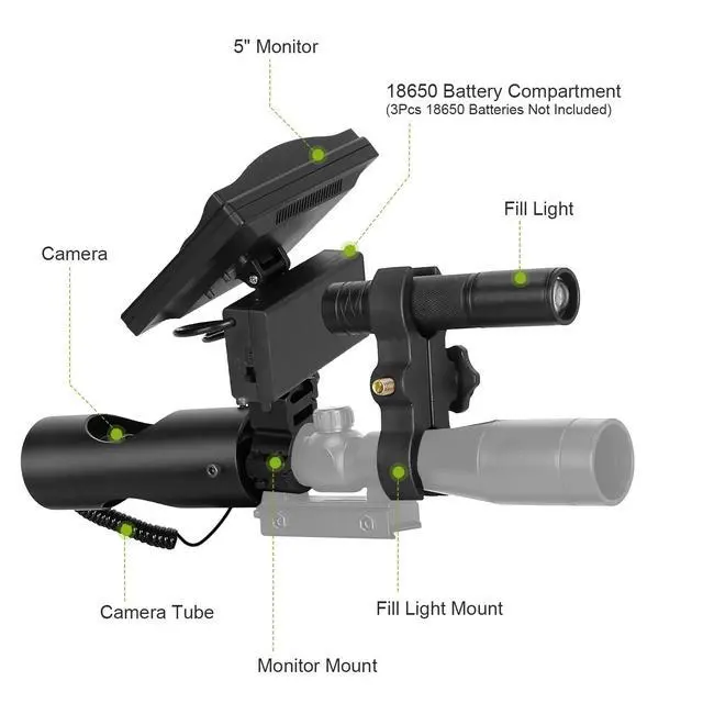 Alt view image 2 of 7 - Night Vision Camera Hunting Scope 5" Screen 850nm Infrared Rifle Sight LED IR