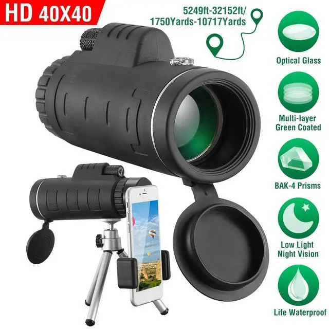 Main image of 40x40 HD Optical Monocular Telescope w/ FMC Lens Low Light Vision Scope W/Tripod