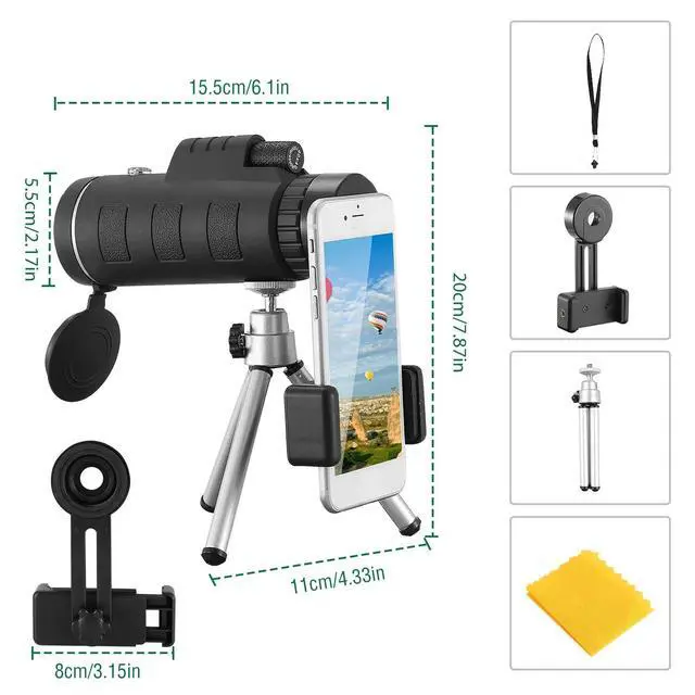 Alt view image 7 of 7 - 40x40 HD Optical Monocular Telescope w/ FMC Lens Low Light Vision Scope W/Tripod