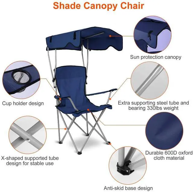 Alt view image 4 of 7 - Heavy Duty Camping Chairs Outdoor Beach Travel Chair W/ Canopy Shade Portable