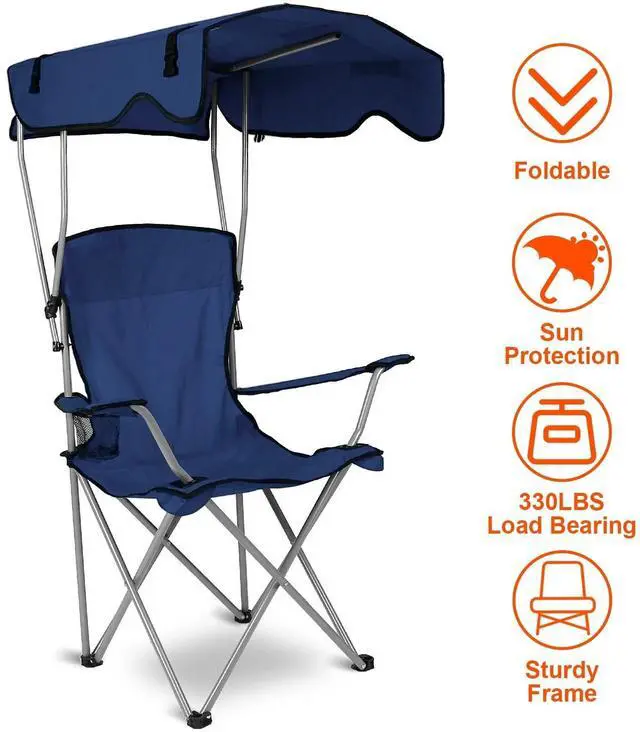 Main image of Heavy Duty Camping Chairs Outdoor Beach Travel Chair W/ Canopy Shade Portable