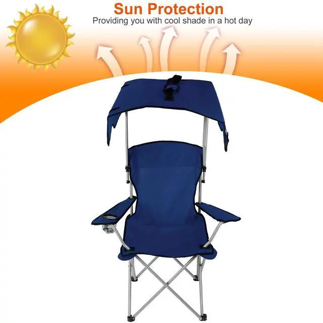 Alt view image 6 of 7 - Heavy Duty Camping Chairs Outdoor Beach Travel Chair W/ Canopy Shade Portable