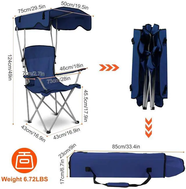 Alt view image 3 of 7 - Heavy Duty Camping Chairs Outdoor Beach Travel Chair W/ Canopy Shade Portable