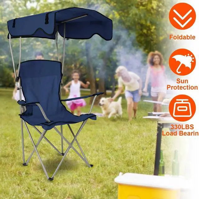 Alt view image 5 of 7 - Heavy Duty Camping Chairs Outdoor Beach Travel Chair W/ Canopy Shade Portable