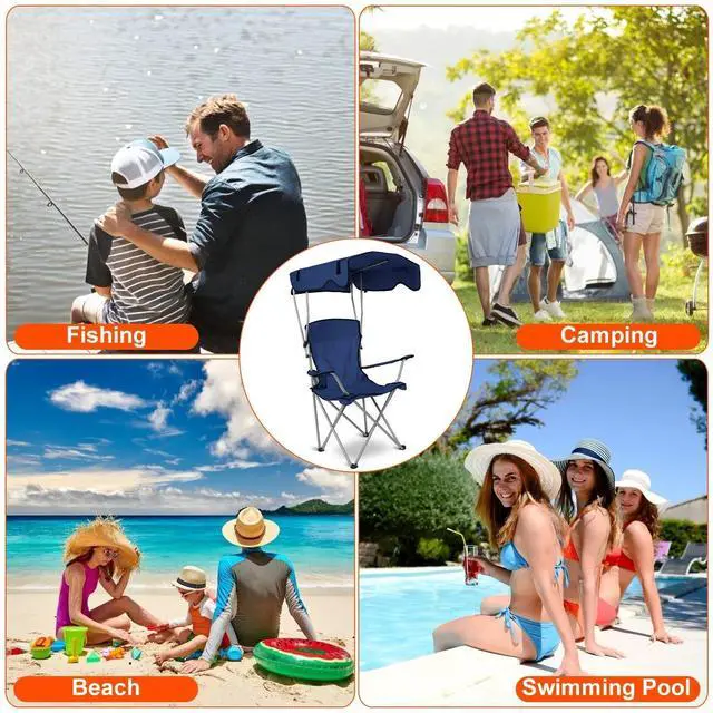 Alt view image 7 of 7 - Heavy Duty Camping Chairs Outdoor Beach Travel Chair W/ Canopy Shade Portable