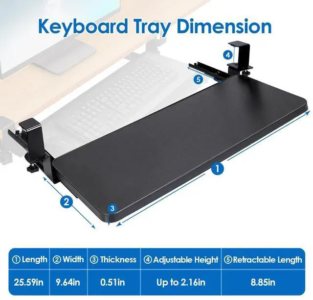 Alt view image 2 of 7 - 25*9" Adjustable Keyboard Tray Under Desk Pull Out Keyboard Mouse Tray w/C Clamp