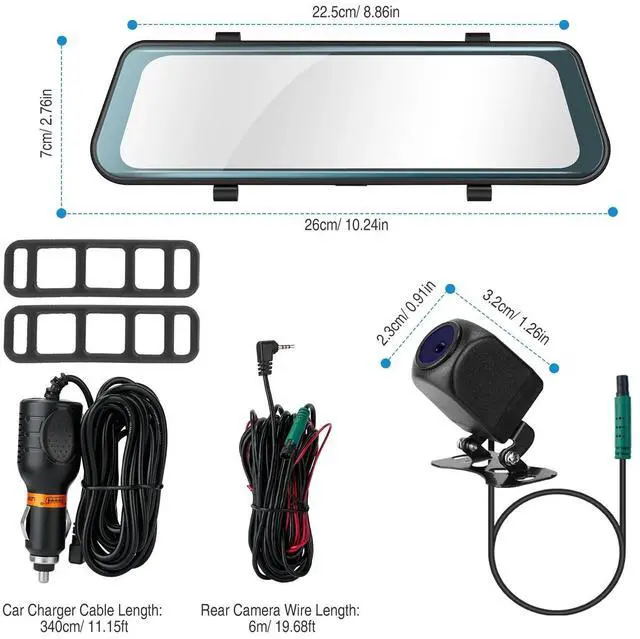Alt view image 7 of 7 - 10" 1080P Dual Lens Car DVR Dash Cam Front & Rear Video Camera Recorder G-Sensor