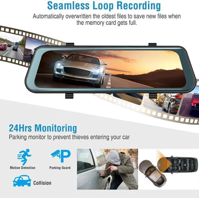 Alt view image 6 of 7 - 10" 1080P Dual Lens Car DVR Dash Cam Front & Rear Video Camera Recorder G-Sensor