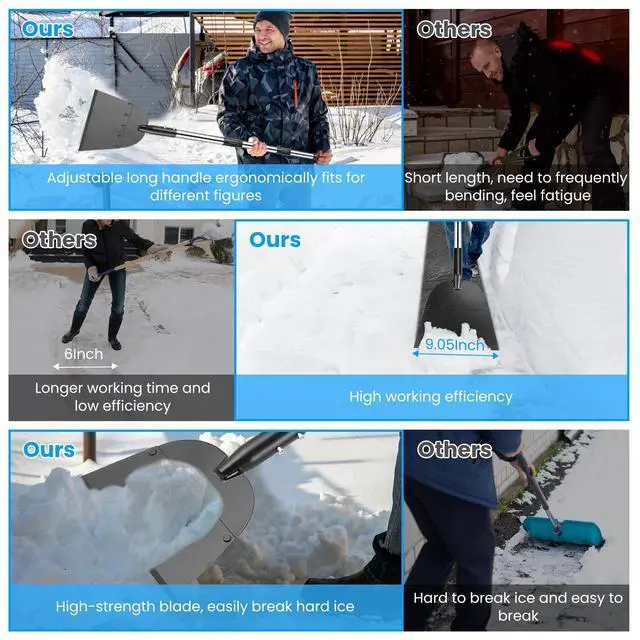 Alt view image 4 of 7 - 53In Snow Ice Chopper Winter Flat Snow Shovel Ice Scraper Steel Scraper Portable