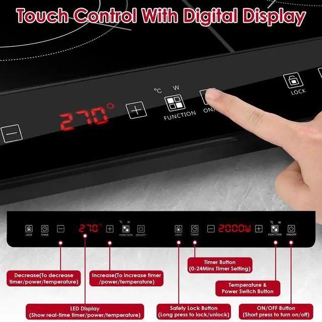 Alt view image 3 of 7 - 4000W Electric Dual Burner Cooktop Double Induction Cooker Camping Hot Plate New