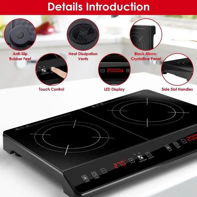 Alt view image 5 of 7 - 4000W Electric Dual Burner Cooktop Double Induction Cooker Camping Hot Plate New