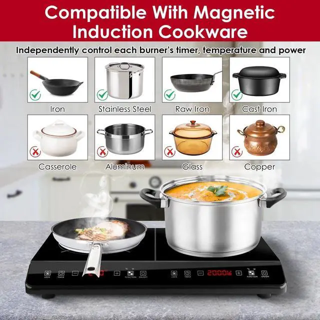 Alt view image 4 of 7 - 4000W Electric Dual Burner Cooktop Double Induction Cooker Camping Hot Plate New