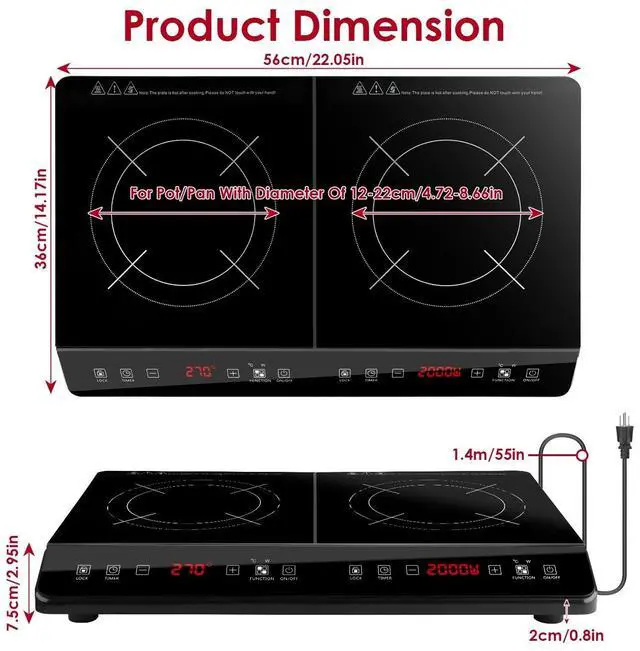Alt view image 2 of 7 - 4000W Electric Dual Burner Cooktop Double Induction Cooker Camping Hot Plate New