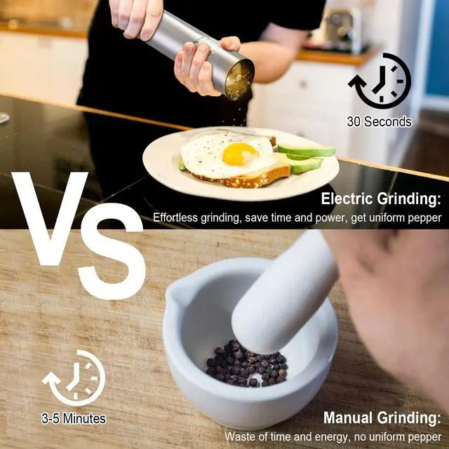 Alt view image 2 of 7 - Electric Grinder Salt and Pepper Shaker Automatic Grinder Mill Stainless Steel