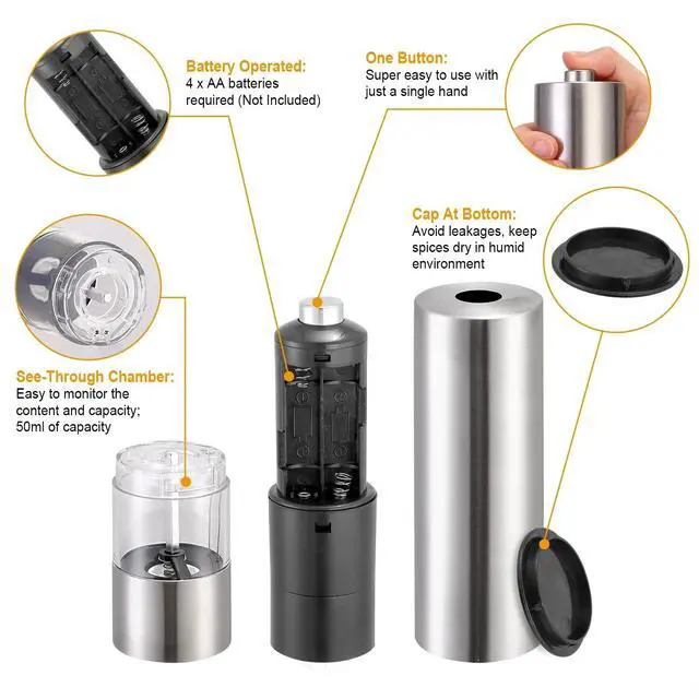 Alt view image 7 of 7 - Electric Grinder Salt and Pepper Shaker Automatic Grinder Mill Stainless Steel