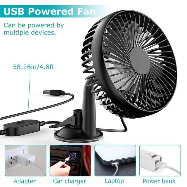Alt view image 6 of 7 - Car Cooling Fan Portable USB Vehicle Suction Cup Rotatable Auto Cooler Clip Fan