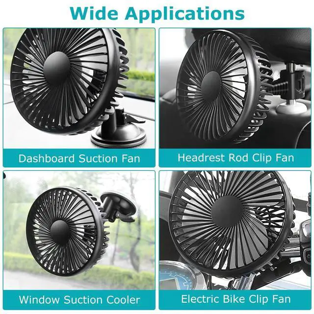 Alt view image 5 of 7 - Car Cooling Fan Portable USB Vehicle Suction Cup Rotatable Auto Cooler Clip Fan