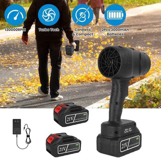 Main image of 130000RPM Leaf Blower Portable Blower Cordless Car Leaf Blower w/ 2 Batteries