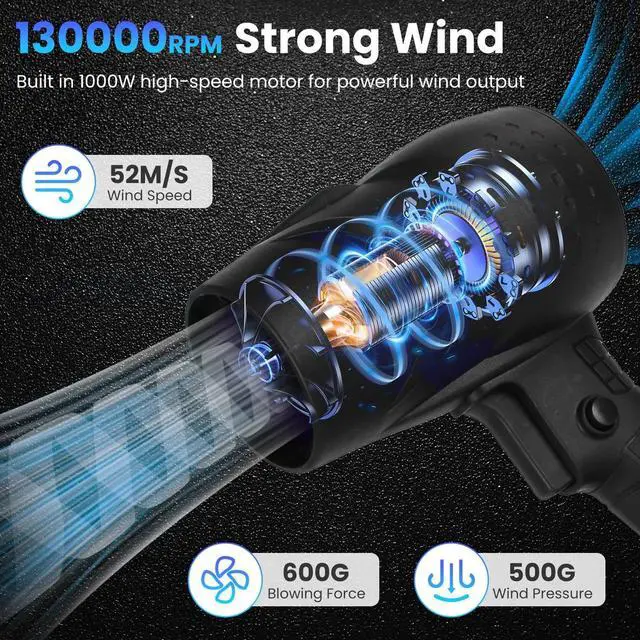 Alt view image 4 of 7 - 130000RPM Leaf Blower Portable Blower Cordless Car Leaf Blower w/ 2 Batteries