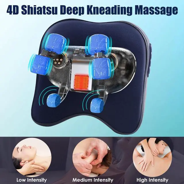 Alt view image 3 of 7 - Electric Neck Shoulder Massager Pillow Heated Shiatsu Deep Kneading Soft Pillow