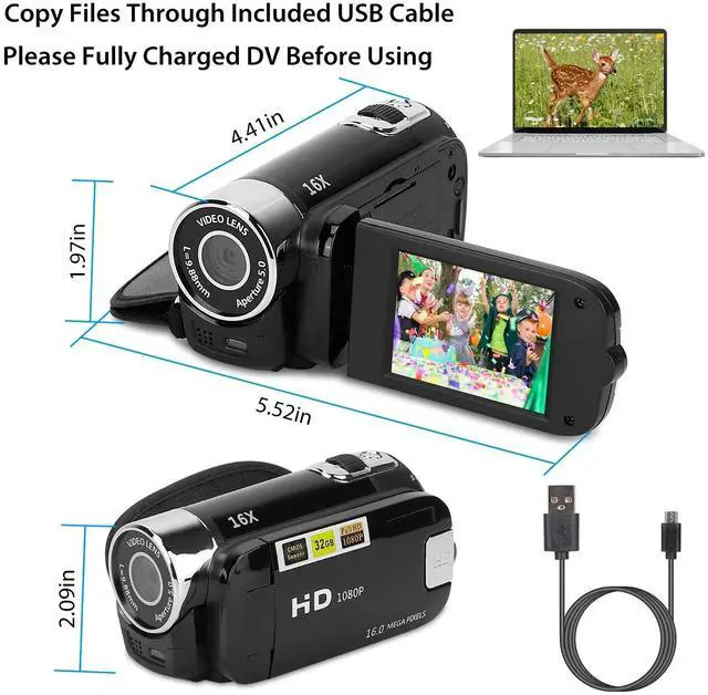 Alt view image 4 of 7 - 1080P HD Kids Camcorder Digital Video Camera 16x Zoom DV YouTube Vlogging Camera(BLACK)