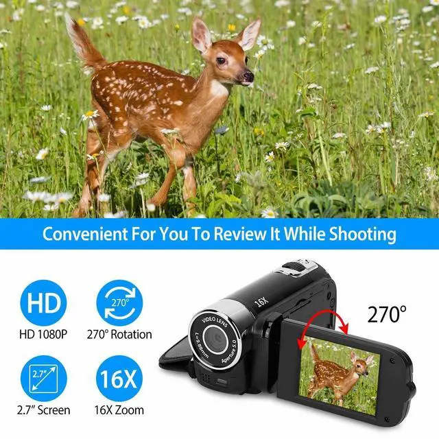 Alt view image 6 of 7 - 1080P HD Kids Camcorder Digital Video Camera 16x Zoom DV YouTube Vlogging Camera(BLACK)