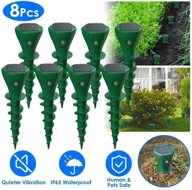 Main image of 8Pcs Solar Mole Repellent Screw Groundhog Gopher Deterrent Vibration Stake Tool