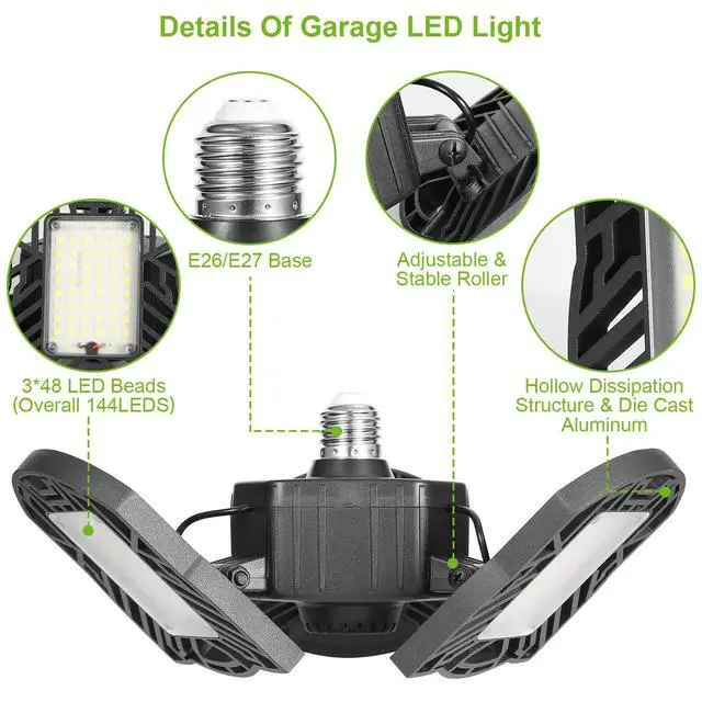 Alt view image 5 of 7 - 80W 7000LM LED Garage Lights Deformable LED Garage Ceiling Light LED Shop Lamp