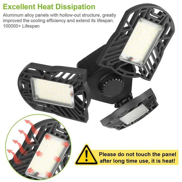 Alt view image 4 of 7 - 80W 7000LM LED Garage Lights Deformable LED Garage Ceiling Light LED Shop Lamp