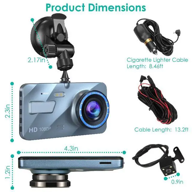 Alt view image 7 of 7 - Dual Lens Car DVR Dash Cam Video Recorder Front and Rear Camera Motion Detection
