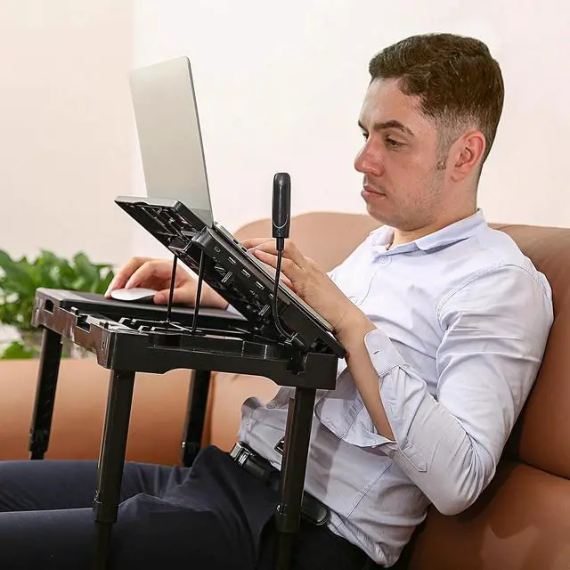 Alt view image 4 of 7 - Foldable Laptop Table Tablet Desk Stand Bed Sofa Tray with USB LED & Cooling Fan