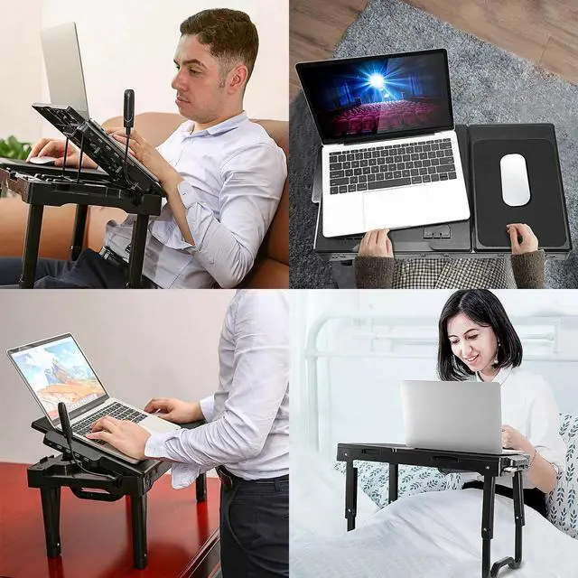 Alt view image 3 of 7 - Foldable Laptop Table Tablet Desk Stand Bed Sofa Tray with USB LED & Cooling Fan