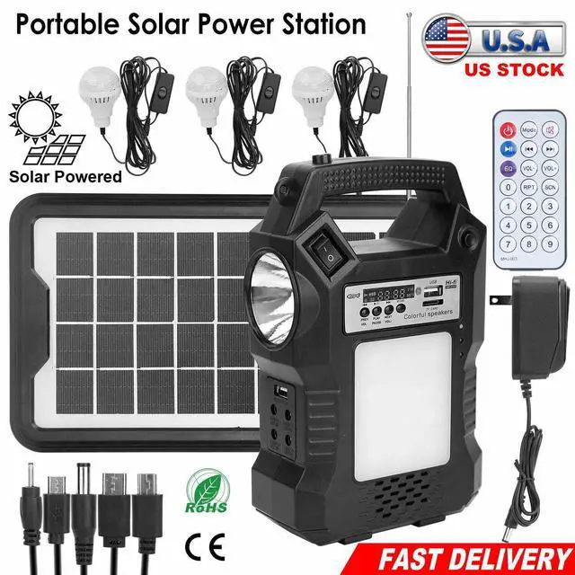 Alt view image 4 of 7 - Portable Solar Power Station Backup Power Bank with 3 Bulbs For Camping Outage