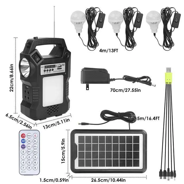 Alt view image 2 of 7 - Portable Solar Power Station Backup Power Bank with 3 Bulbs For Camping Outage