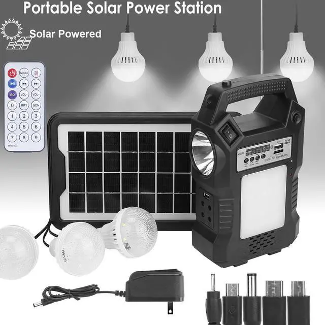 Main image of Portable Solar Power Station Backup Power Bank with 3 Bulbs For Camping Outage