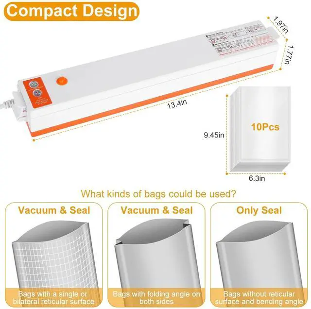 Alt view image 3 of 7 - Vacuum Sealer Machine Food Preservation Storage Saver Automatic w/10 Vacuum Bags