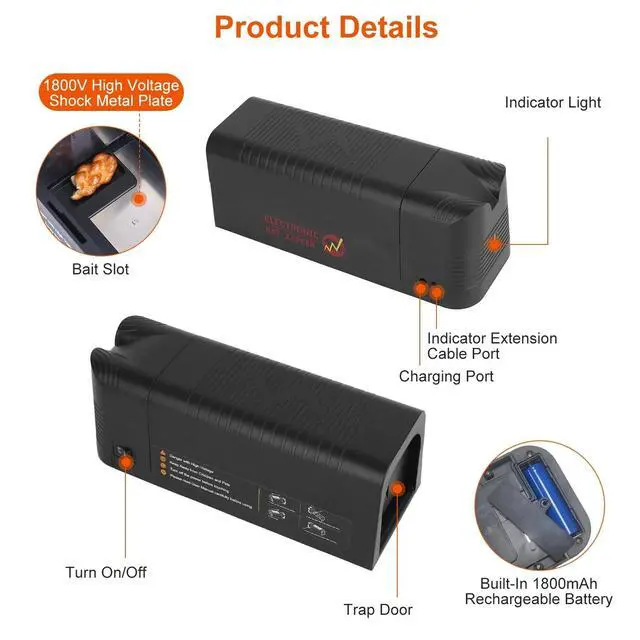 Alt view image 4 of 7 - Reusable Electric Rat Trap 1800V Shock Mice Trap Rodent Zapper Home Pest Control