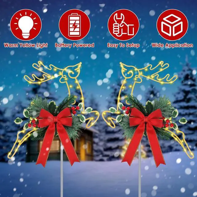 Alt view image 2 of 7 - 2Pcs Christmas Lighted Reindeer LED Pathway Stake Lights Door Patio Light Decor