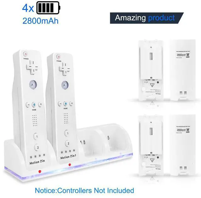 Alt view image 3 of 7 - For Nintendo Wii Remote Controller Charger Charging Dock+4 Rechargeable Battery