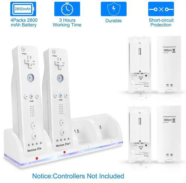 Alt view image 2 of 7 - For Nintendo Wii Remote Controller Charger Charging Dock+4 Rechargeable Battery