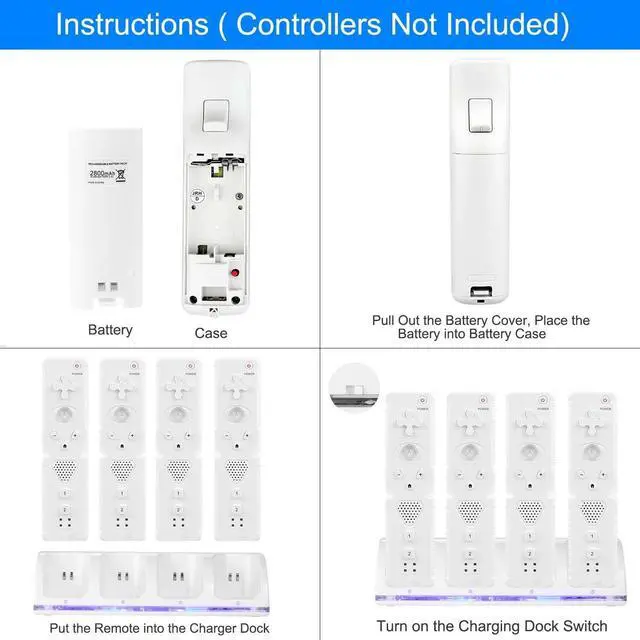 Alt view image 6 of 7 - For Nintendo Wii Remote Controller Charger Charging Dock+4 Rechargeable Battery