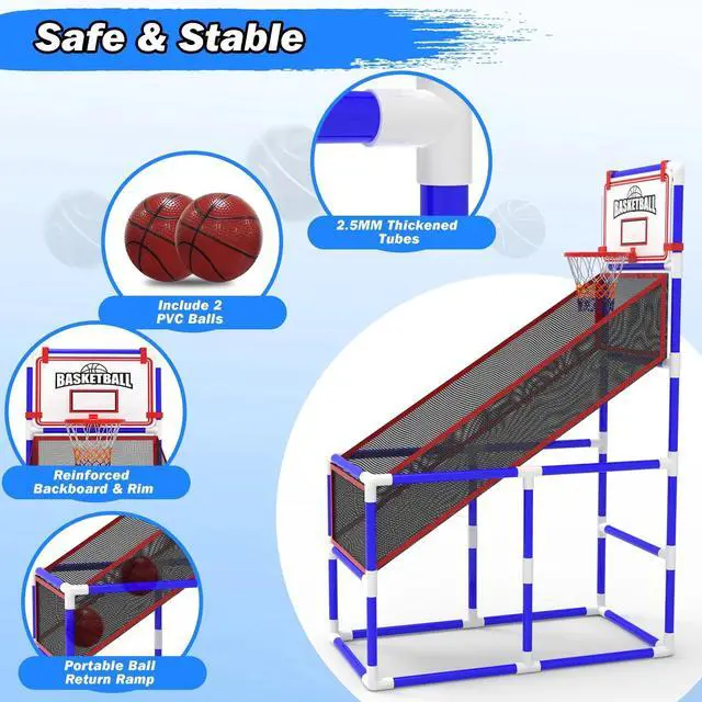 Alt view image 6 of 7 - Kids' Basketball Game Set & 2 Balls Basketball Hoop Arcade Kids Indoor Play Toys