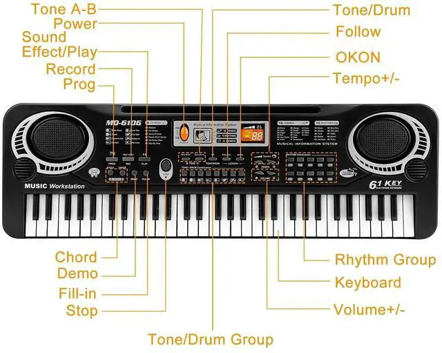 Alt view image 3 of 7 - 61-Key Digital Music Piano Keyboard with Mic - Portable Electronic Instrument