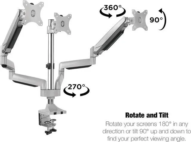 Alt view image 3 of 6 - Universal Desk Mount for Triple Monitor, Fits 13-30" Computer Screens