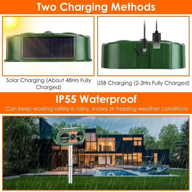 Alt view image 3 of 7 - Solar Ultrasonic Animal Repeller Sensor Deer Raccoon Squirrel Garden Repellent
