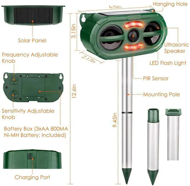 Alt view image 6 of 7 - Solar Ultrasonic Animal Repeller Sensor Deer Raccoon Squirrel Garden Repellent